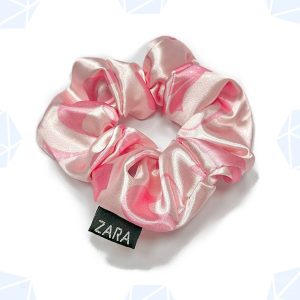 کش مو اسکرانچی ساتن ابریشم طرح صورتی پاستیلی