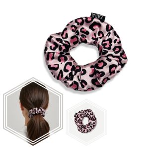 کش مو ساتن ابریشمی طرح پلنگی صورتی