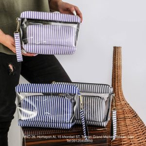 کیف آرایش طلقی دو تکه طرح راه راه