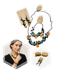 ست دستبند، گردنبند و گوشواره یلدایی طرح کدو