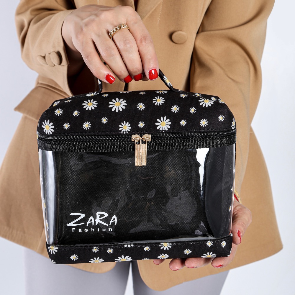 کیف لوازم آرایشی چمدانی طلقی طرح گل بابونه