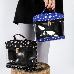 کیف لوازم آرایشی چمدانی طلقی طرح گل بابونه