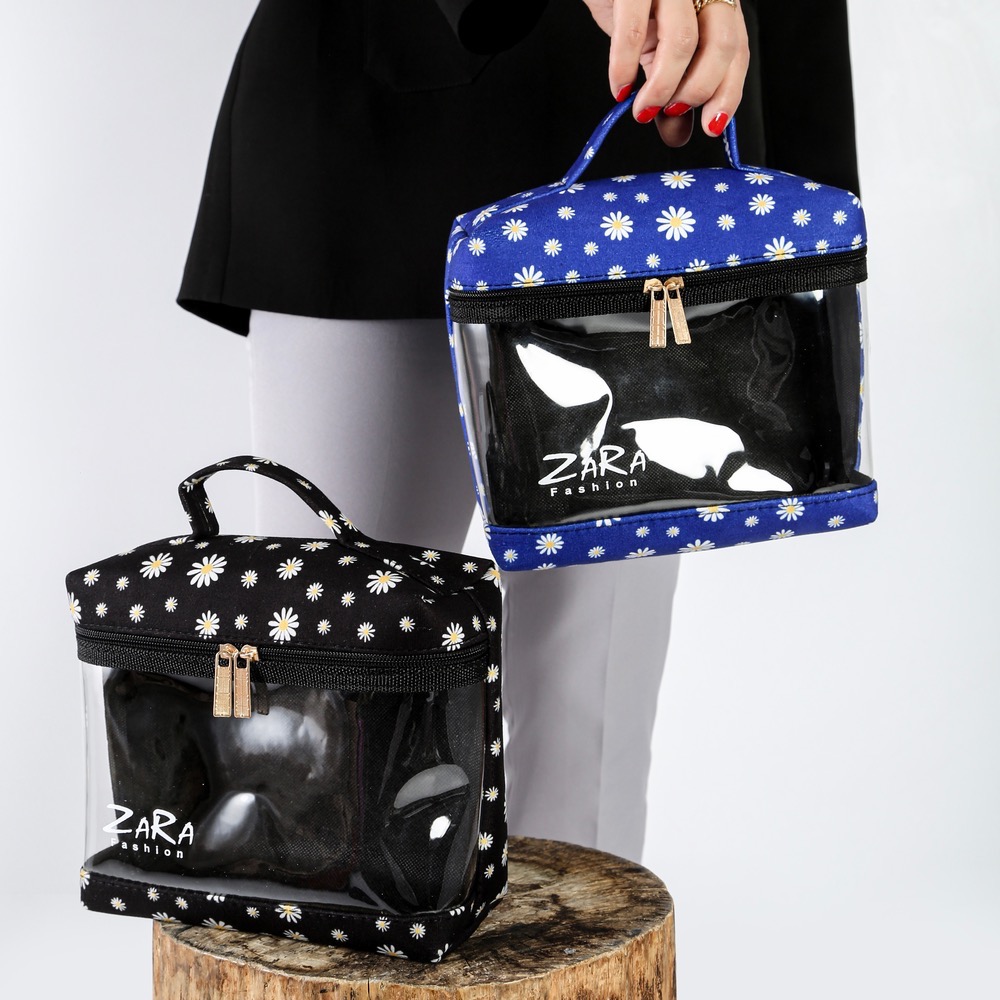 کیف لوازم آرایشی چمدانی طلقی طرح گل بابونه