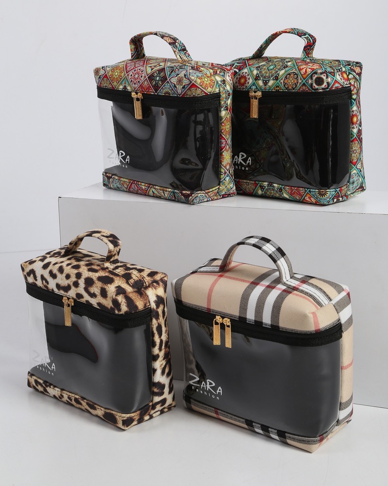 کیف لوازم آرایشی چمدانی طلقی طرح باربری